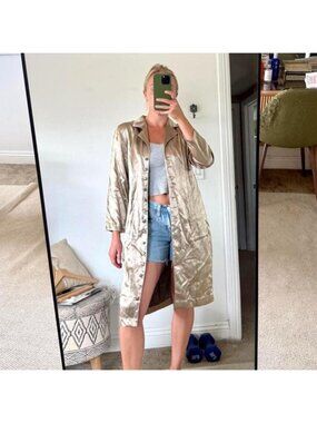 STELLA USA GOLD SILKY BUTTON UP CARDIGAN WOMENS SMALL